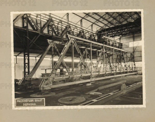 Railway bridge, album page, photograph, Album page with a photo of a truss bridge (railway bridge