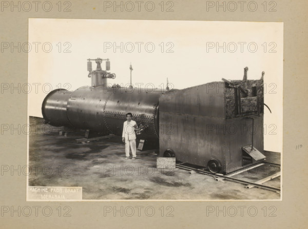 Locomobile boiler, album page, photograph, Album page with a photo of a locomobile boiler with