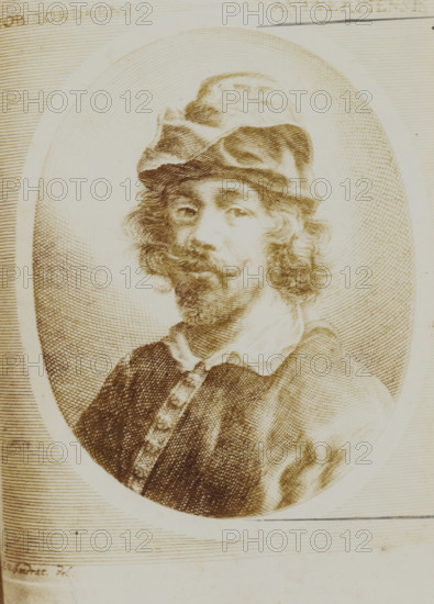 Photo reproduction of a print depicting a portrait of Jacques Jordaens by an unknown printmaker,