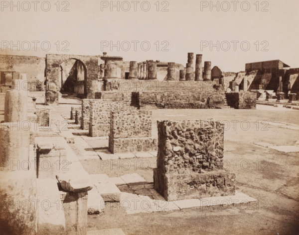 Tempio di Giove, Ruin of the Temple of Jupiter at Pompeii, Pompei, photograph, collector's mark: