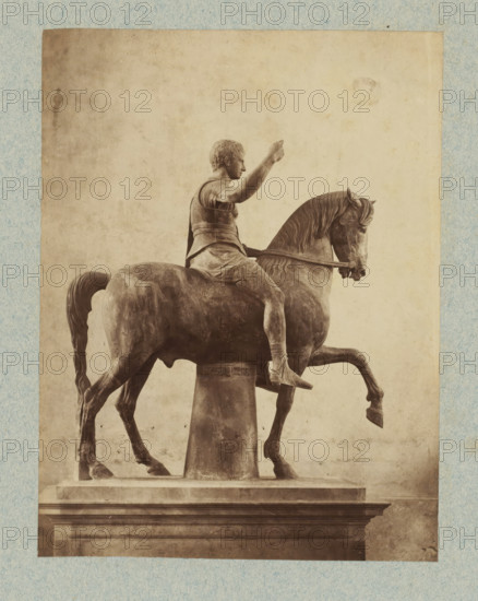 Equestrian statue, possibly of a Roman emperor, photograph, collector's mark: 'VOSMAER', Italy,