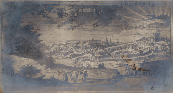 Photo reproduction of a print of the city of Kyustendil in present-day Bulgaria, photograph,