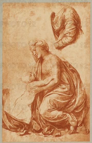 Photo reproduction of a drawing by Raphael (Madonna with child), photograph, photographer: Adolphe