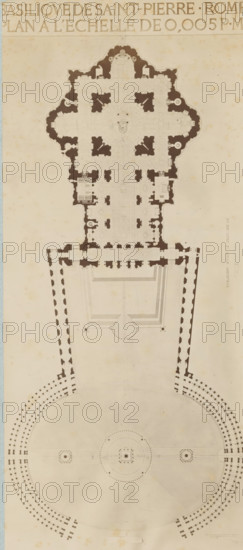 Photo reproduction of a map of St. Peter's Square and St. Peter's Basilica in Rome, BASILIQUE DE