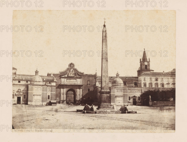 View of Porta del Popolo and the Flaminische Obelisk in Rome, Porta del Popolo (Roma), photograph,