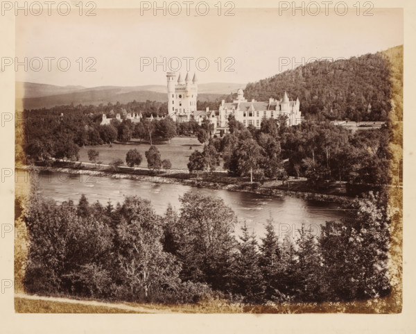 Balmoral, from the river, Balmoral Castle, album page, photograph, This page is part of an album.,