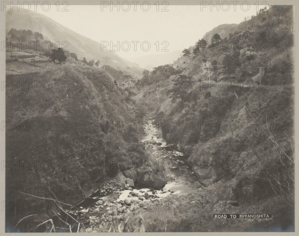 River between mountains, Kanagawa, Road to Miyanoshita, photograph, number: '16.', c. 1895 - c.