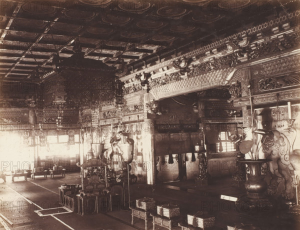 B 3 A front hall of Buddest Temple Nikko., Hall in the front of Buddhist temple, Nikko, photograph,