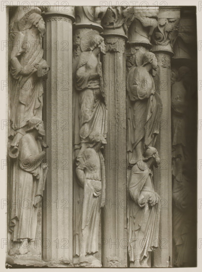 Detail of the Fürstenportal in Bamberg Cathedral, Evangelistensäule Stat. li. 2.3.4.vN, album page,