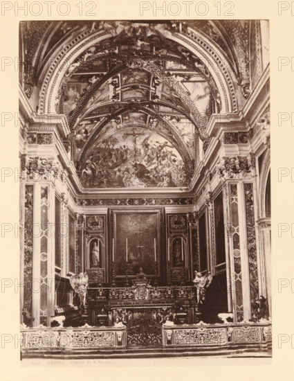Interior of Chiesa di San Martino, Napoli Chiostro di S. Martino, album page, photograph, This