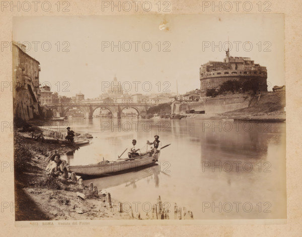 View of the Tiber River in Rome, album page, photograph, This photo is part of an album.,