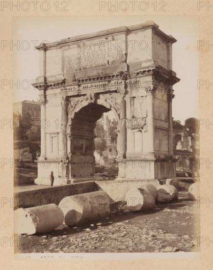 View of the Arch of Titus in the Roman Forum in Rome, album page, photograph, This photo is part of