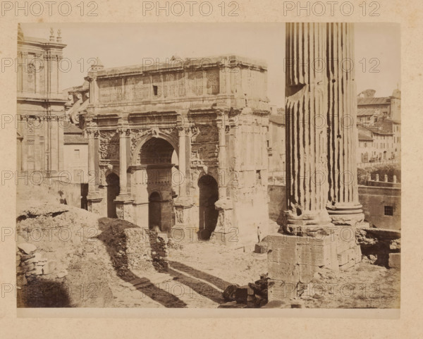 View of the Arch of Septimius Severus on the Roman Forum in Rome, album page, photograph, This