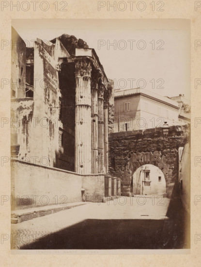 View of the Temple of Mars Ultor at the Forum of Augustus in Rome, album page, photograph, This