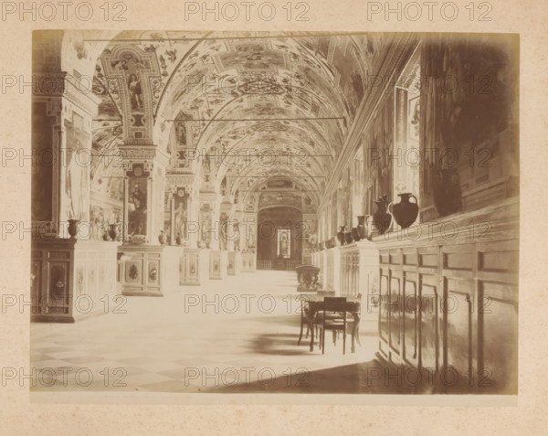 View of the Sistine Chapel in the Apostolic Palace in Vatican City, album page, photograph, This
