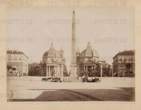 View of the Piazza del Popolo in Rome, album page, photograph, This photo is part of an album.,