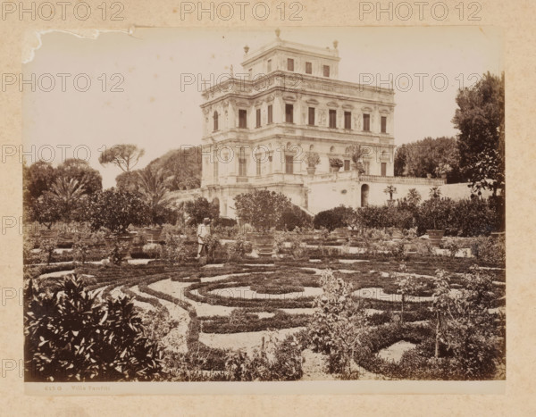 View of the Villa Doria Pamphilj in Rome, album page, photograph, This photo is part of an album.,