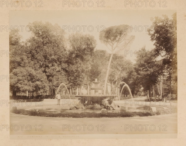 View of the Fontana dei Cavalli Marini in the Villa Borghese in Rome, album page, photograph, This