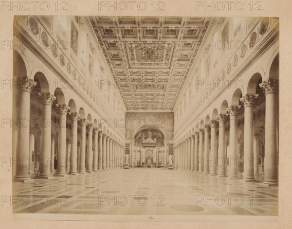 Interior of St. Paul Outside the Walls in Rome, album page, photograph, This photo is part of an