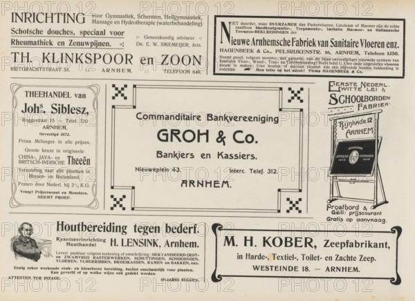 Advertisements, album page, Advertisements for, among others, Th. Klinkspoor and Son, New Arnhem