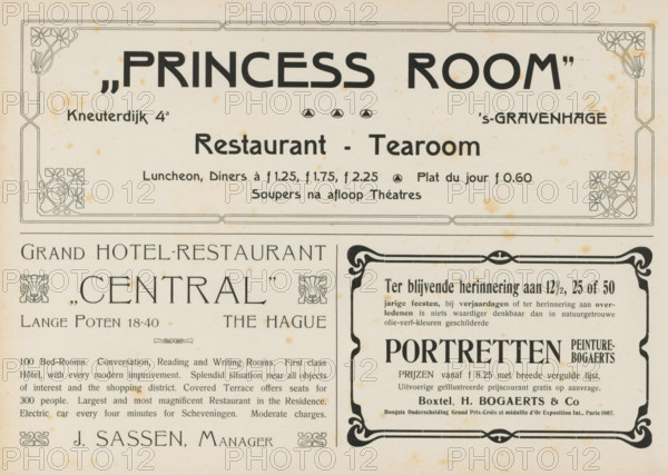 Advertisements, album page, Advertisements for, among others, 'Princess Room', Grand