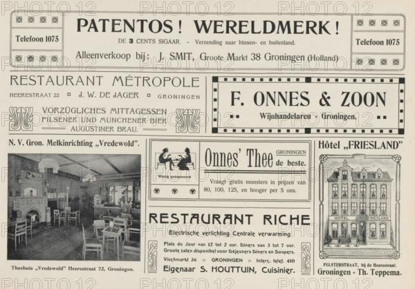 Advertisements, album page, photomechanical print, Advertisements for, among others, Patentos,