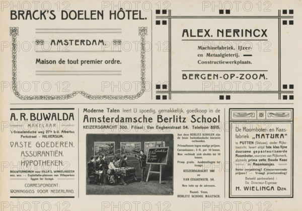 Advertisements, album page, Advertisements for, among others, Brack's Doelen Hotel, Alex Nerincx,