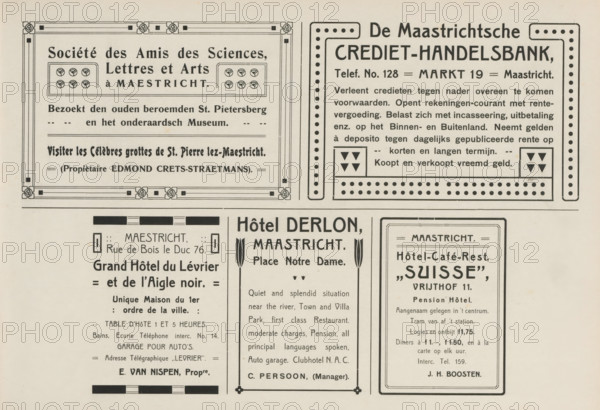 Advertisements, album page, Advertisements for, among others, Société des Amis de Sciences, Lettres