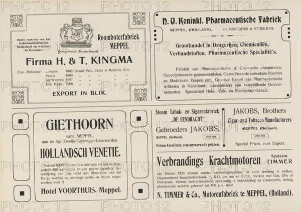 Advertisements, album page, Advertisements for, among others, Butter Factory Meppel Firma H. & T.
