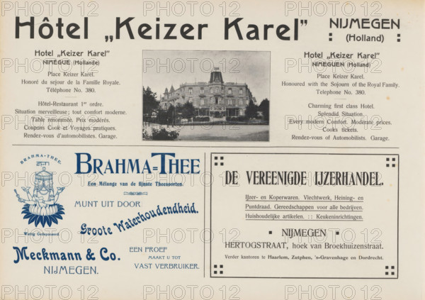 Advertisements, album page, photomechanical print, Advertisements for, among others, Hôtel Keizer