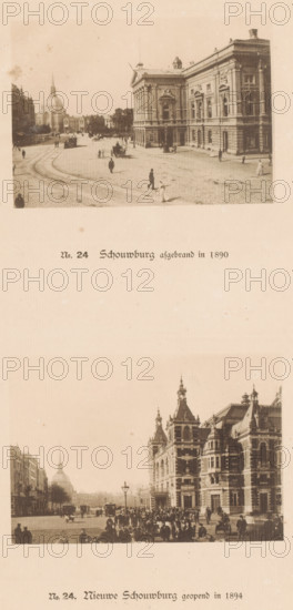 No. 24. Theatre burned down in 1890, Two views of the old and new Theatre on Leidseplein, No. 24.