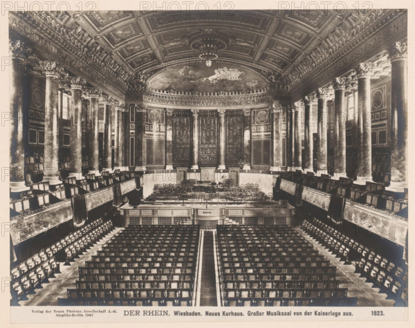 Der Rhein. Neues Kurhaus, Grosser Musiksaal von der Kaiserloge aus, Wiesbaden, Germany, photograph,