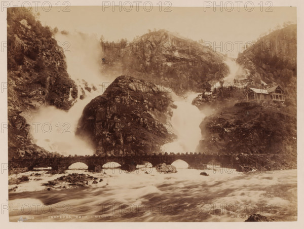 Laatefos, Hardanger, Norway, photograph, Two wild rivers flow from a mountain together into a large