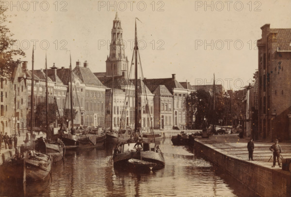 View of the Hoge der A in Groningen, with the tower of the Der Aa-kerk in the background,