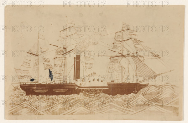 Paddle steamer donated to Japan in 1855, photograph, Photo of a Japanese print of the paddle