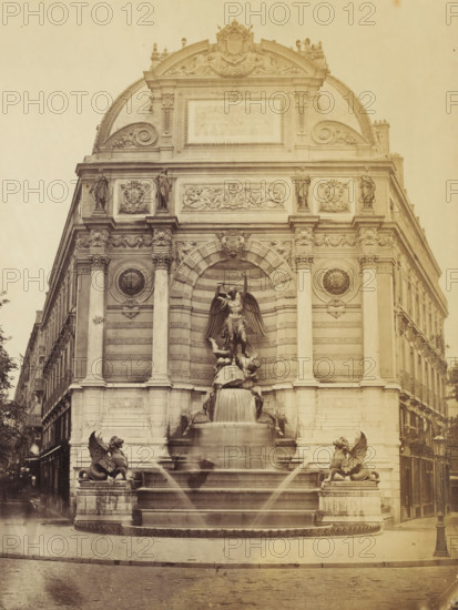 View of Fontaine Saint-Michel in Paris, photograph, Paris, 1860 - 1900, photographer, paper,