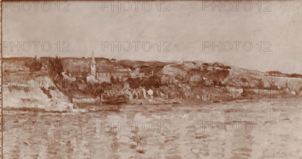 Photo reproduction of a painting with a view of a city on a river by Paul Cézanne from the