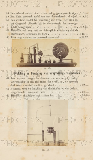 Physics instruments, photograph, page, Above a model of a wheel, below an apparatus for expressing