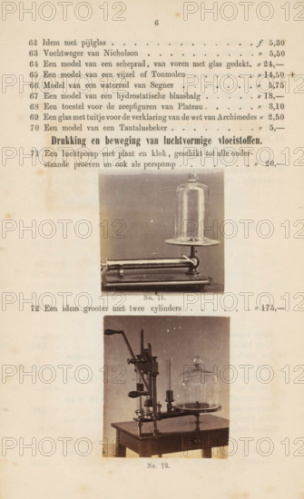 Two photographs of air pumps, photograph, page, Above an air pump with a plate and a clock, below