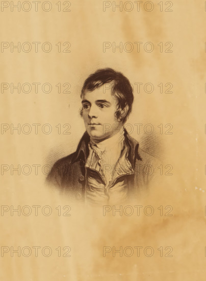 Photo reproduction of a painting, depicting a portrait of Robert Burns, photograph, reproduction,