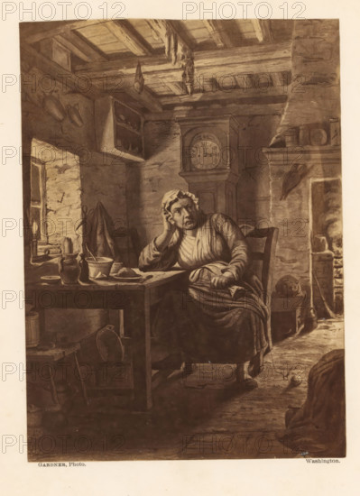Photo reproduction of a painting, depicting Tam's wife in an interior, photograph, reproduction,