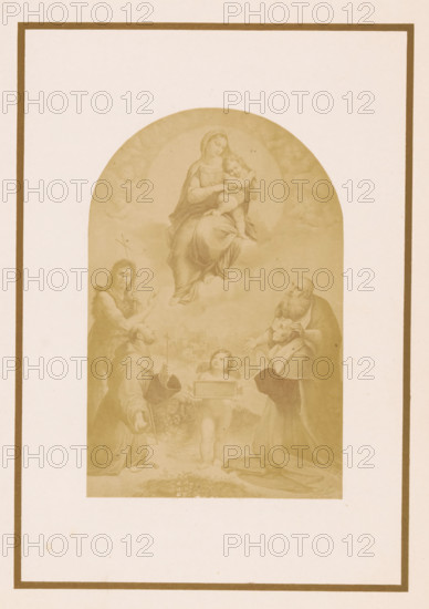 Photo reproduction of a print after a painting depicting the Madonna of Foligno, photograph,