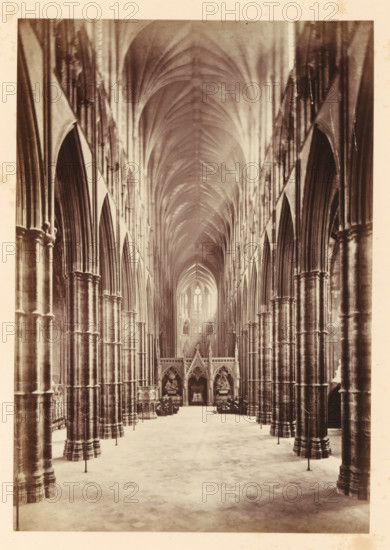 The nave in Westminster Abbey, looking east, photograph, page, photographer: John Harrington, c.
