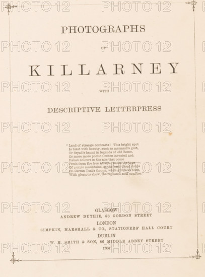 Photographs of Killarney with descriptive letterpress, book, annotation: 'SEPT, 1991', publisher: