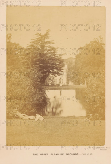 The Upper Pleasure Grounds, View of a sunbathing lawn in Moor Park in Rickmansworth, photograph,