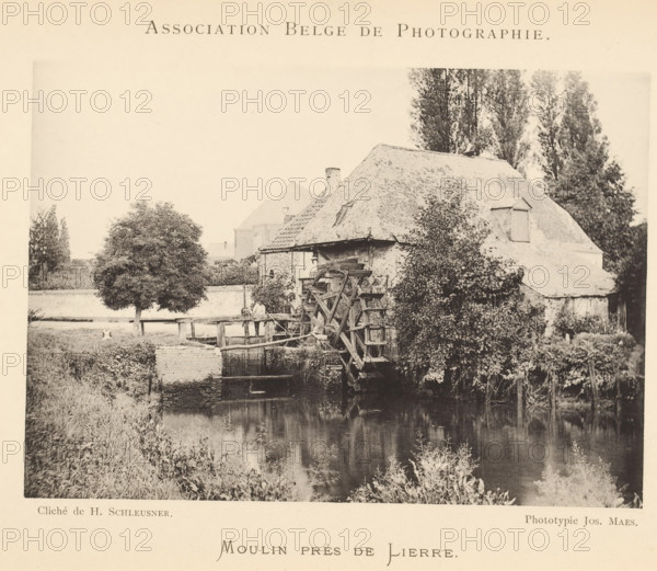 View of a watermill, Moulin près de Lierre, page, photomechanical print, inscription: 'Bulletin de