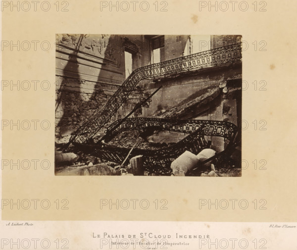 The Palace of St. Cloud Burned. Interior of the Empress's Staircase, View of the Empress's