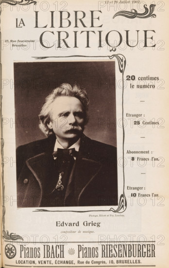 Portrait of Edvard Grieg, Edvard Grieg, page, photomechanical print, inscription: 'compositeur de