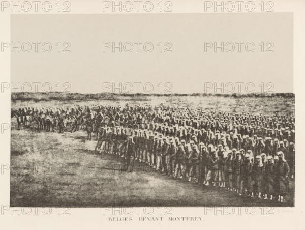 View of army troops, Belges Devant Monterey, page, photomechanical print, photographer: Capitaine