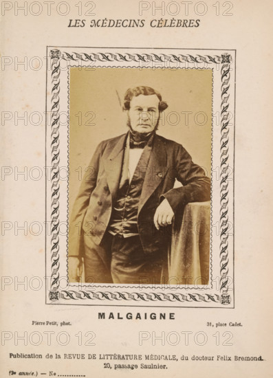 Malgaigne, Portrait of Joseph-François Malgaigne, photograph, page, inscription: '(Publication de